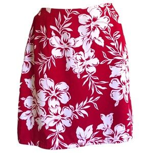 Womens 10 Y2k Era Caribbean Joe Red Rayon White Hawaiian Floral Print Mini Skirt